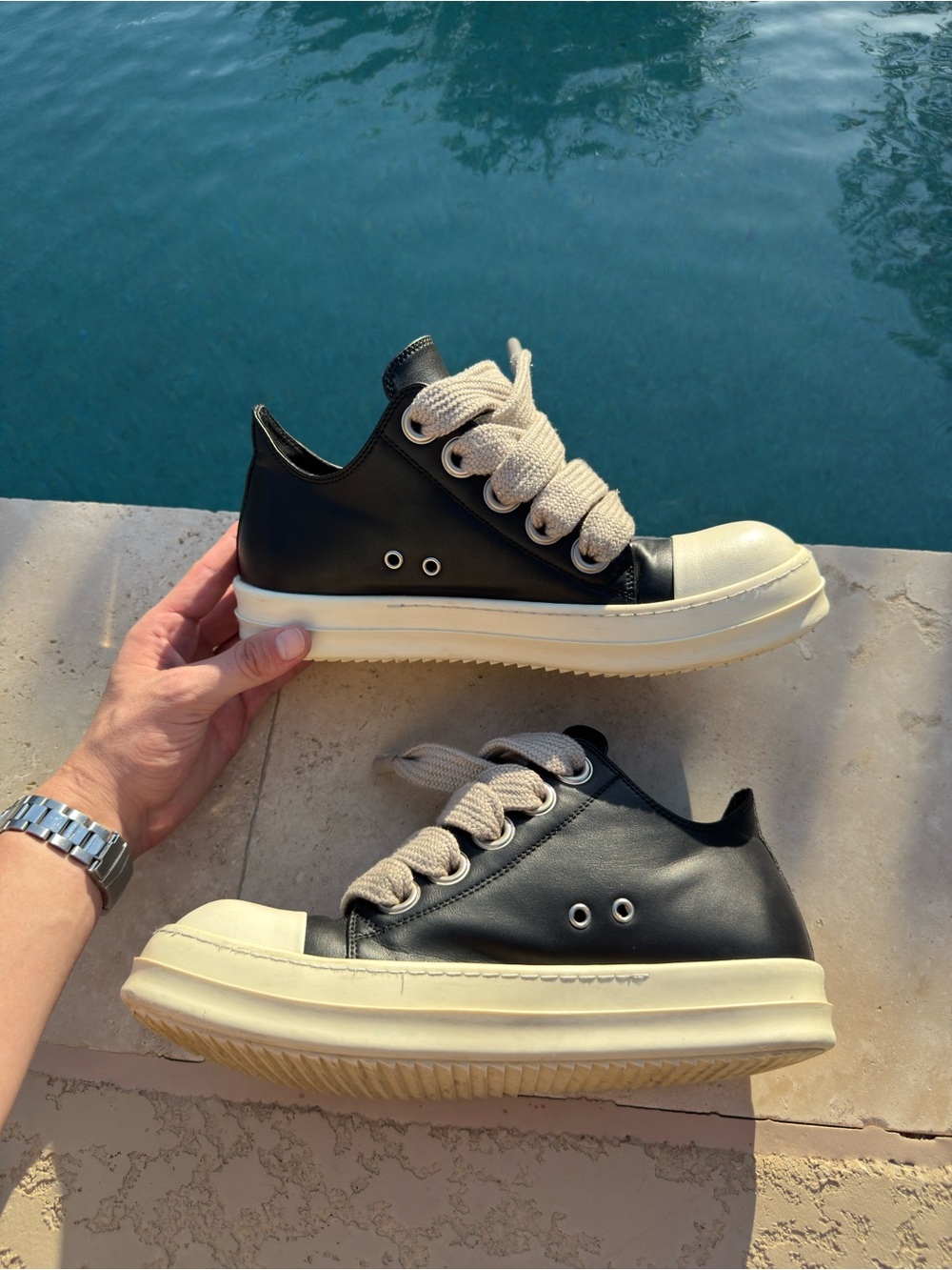 RICK OWENS Black Temple Jumbolace low Leather Sneakers